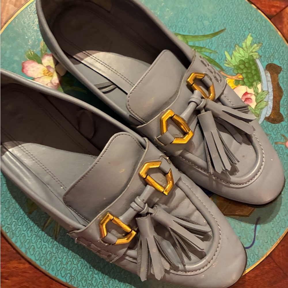 Elegant Blue Zara Loafers with Gold Accents size 39